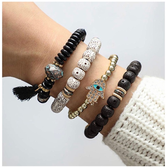 Red Evil Eye Hamsa Stackable Stretch Bracelets - Picture 4 of 7